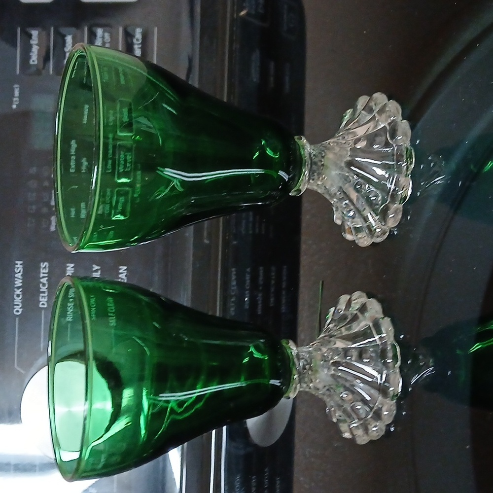 Vintage Anchor Hocking 5 3/4” Tall Burple Forest Green Glasses Set of 2 MCM